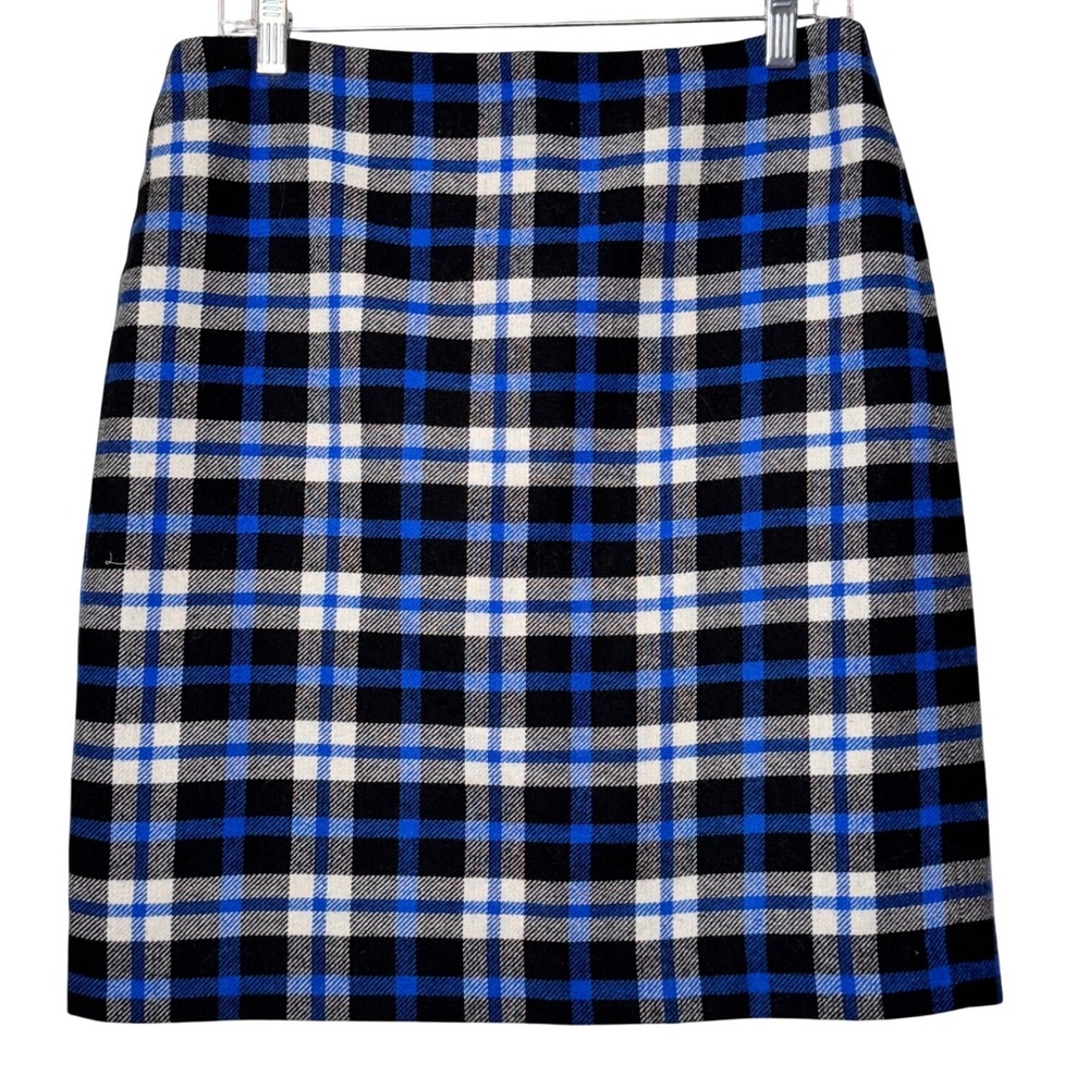 Talbots Petites Blue Black Plaid Wool Blend Pencil Skirt 10P LK4974 Career Mod